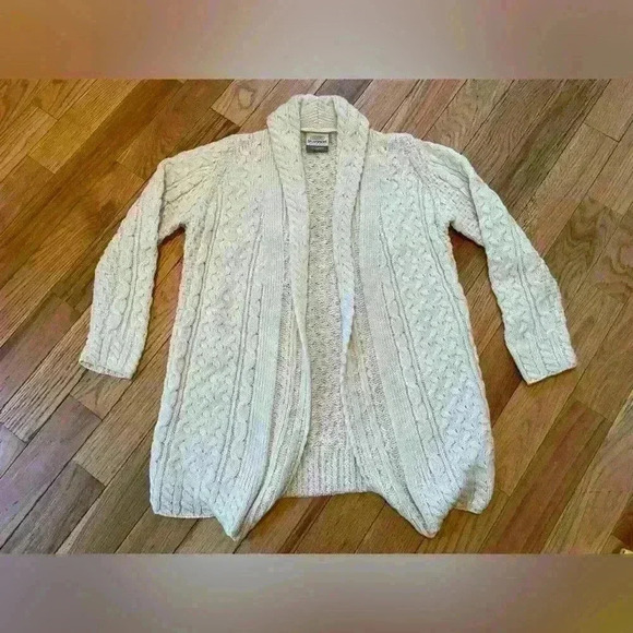 Shannon Woolen Mills Chunky Cable Knit Open Cardigan Sweater Womens Size M Ivory - Picture 5 of 14